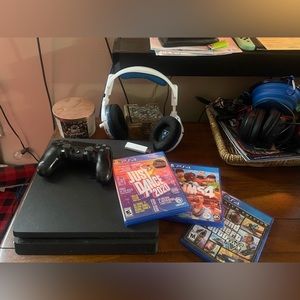 SOLD—-1TB PS4 slim with wireless headset, controller, games